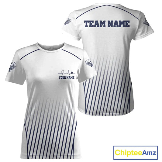 Custom White And Blue Stripes Pickleball League Jerseys Women Pickleball Paddle Team Shirts NYN2162
