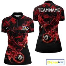 Load image into Gallery viewer, Eagle Red Flames 8 Ball Pool Polo &amp; 1/4-Zip Shirt For Women Personalized Balls Billiard Gifts NYN2423