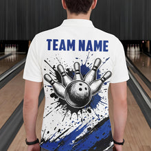 Load image into Gallery viewer, Black And Blue Splatter Paint Bowling Ball &amp; Pins Shirts Custom Team Bowling Attire For Men NYN3447