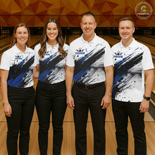 Load image into Gallery viewer, Black And Blue Splatter Paint Bowling Ball &amp; Pins Shirts Custom Team Bowling Attire For Women NYN3447