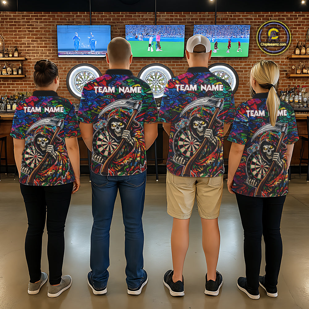 Graffiti Grim Reaper Dartboard & Arrow Darts Quarter-Zip Shirt For Men Custom Funny Dart Team Shirt NYN2658
