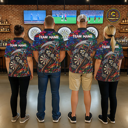 Graffiti Grim Reaper Dartboard & Arrow Darts Quarter-Zip Shirt For Men Custom Funny Dart Team Shirt NYN2658