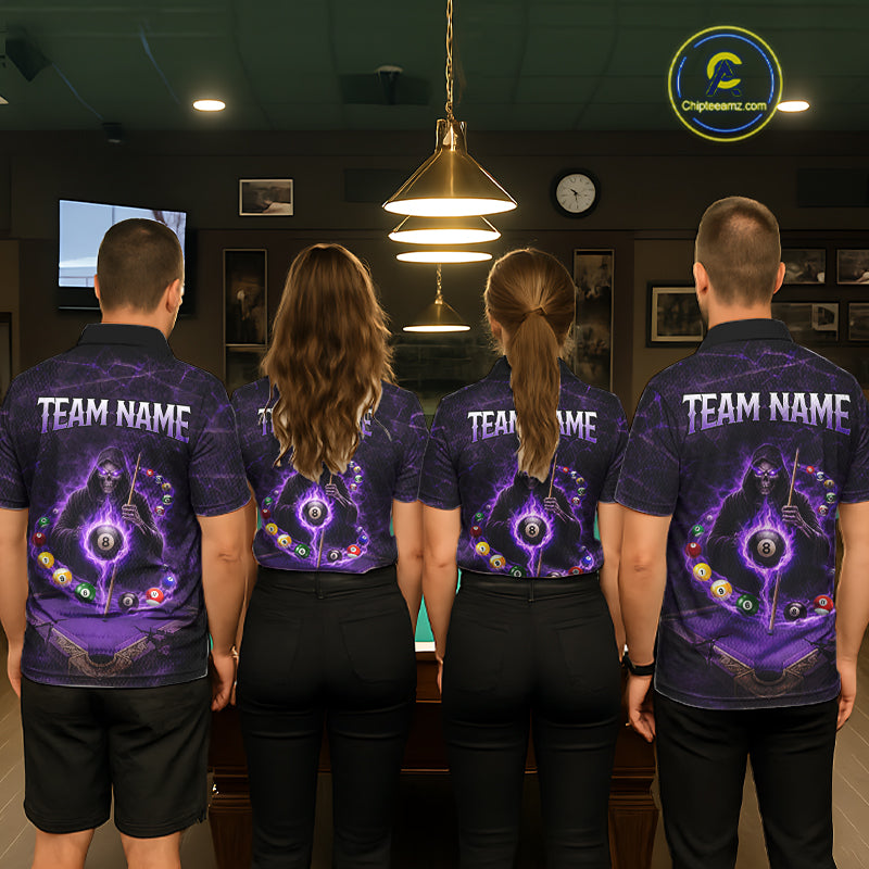 Grunge Grim Reaper Billiard Pool Women Billiard Shirts Custom Flame 8 Ball Pool Billiard Team Jerseys NYN3015