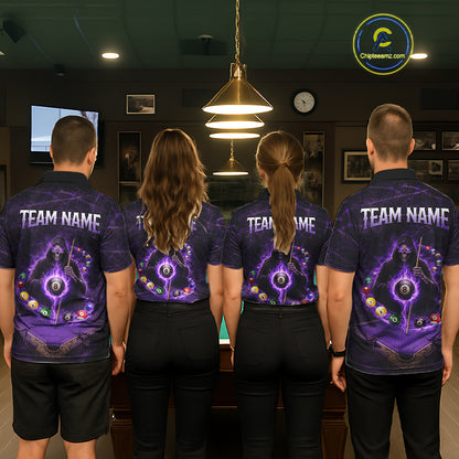 Grunge Grim Reaper Billiard Pool Women Billiard Shirts Custom Flame 8 Ball Pool Billiard Team Jerseys NYN3015