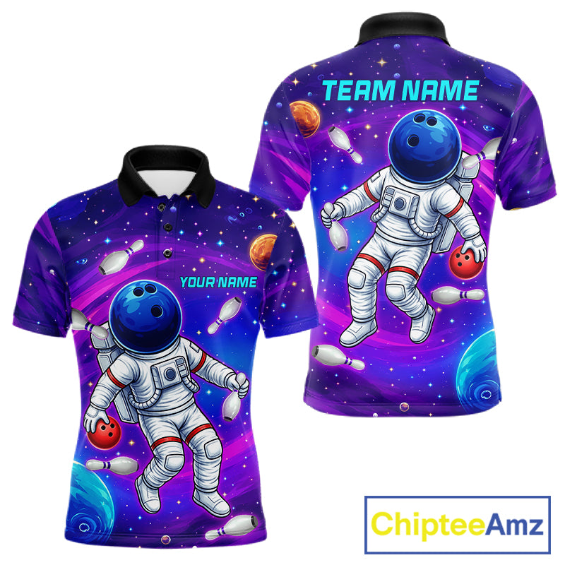 Men's funny astronaut galaxy bowling polo shirt custom bowling team jersey mockup