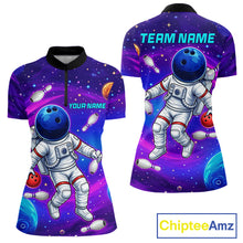 Load image into Gallery viewer, Women's astronaut galaxy quarter zip bowling shirt custom bowling jersey mockup