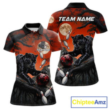 Load image into Gallery viewer, Women's black red panther bowling polo shirt custom bowling team jersey mockup