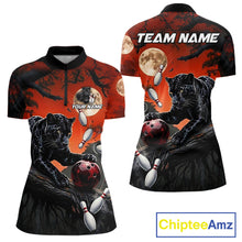 Load image into Gallery viewer, Women's black red panther quarter zip bowling shirt custom bowling jersey mockup