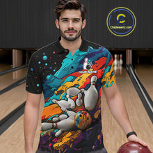 Load image into Gallery viewer, Man wearing colorful bowling shirt custom bowling apparel