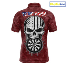 Load image into Gallery viewer, Patriotic American Flag Skull Eagle Camo Women's Darts Polo Shirt Mockup, Red Custom USA Dart Team Jersey, Personalized Tournament Apparel