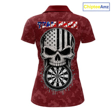 Load image into Gallery viewer, Patriotic American Flag Skull Eagle Camo Women's Darts Polo Shirt Mockup, Red Custom USA Dart Team Jersey, Personalized Tournament Apparel