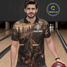 Load image into Gallery viewer, Funny Bull Bowling Shirts For Men Custom Grunge Forest Polo &amp; 1/4 Zip Bowling Team Jersey NYN3731