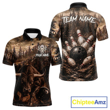 Load image into Gallery viewer, Funny Bull Bowling Shirts For Men Custom Grunge Forest Polo &amp; 1/4 Zip Bowling Team Jersey NYN3731