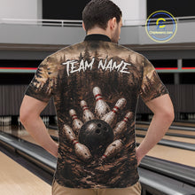 Load image into Gallery viewer, Funny Bull Bowling Shirts For Men Custom Grunge Forest Polo &amp; 1/4 Zip Bowling Team Jersey NYN3731