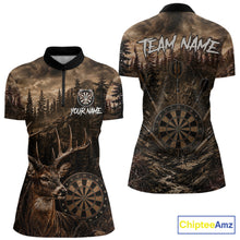 Load image into Gallery viewer, Funny Deer Women's Quarter-Zip Darts Shirt Mockup, Brown Forest Custom Tournament Jersey