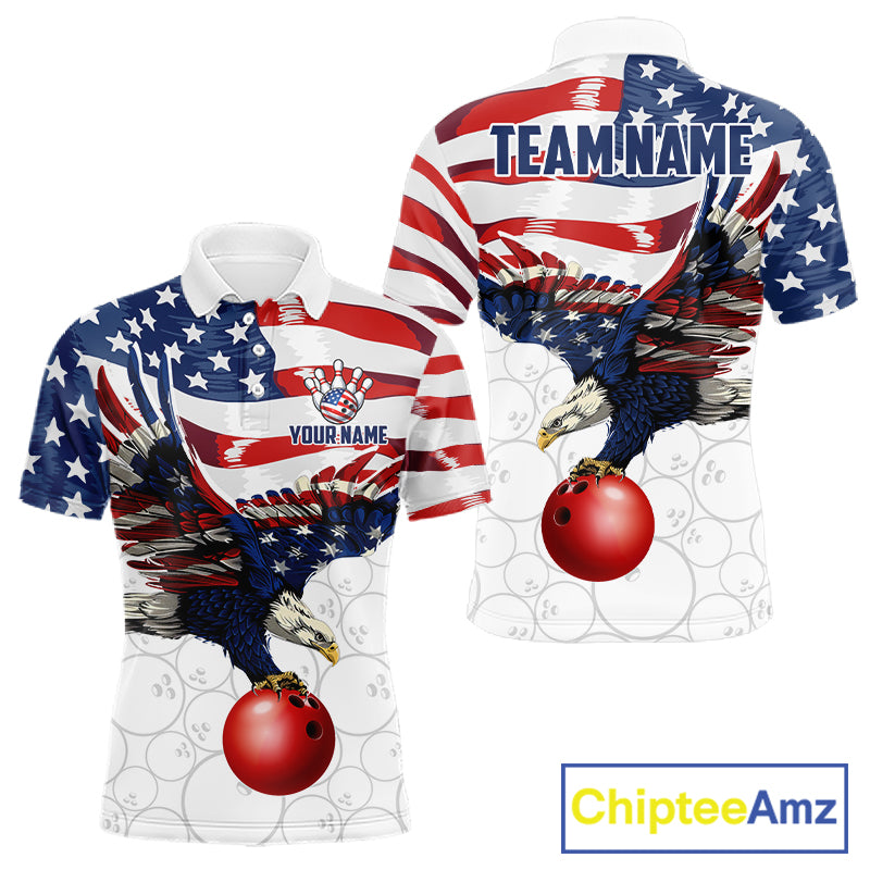 Red, White And Blue American Flag Eagle Bowling Shirts For Men Custom Patriot Bowling Team Jersey NYN4026