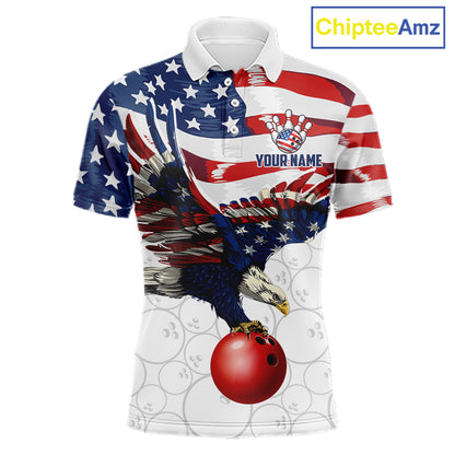 Red, White And Blue American Flag Eagle Bowling Shirts For Men Custom Patriot Bowling Team Jersey NYN4026