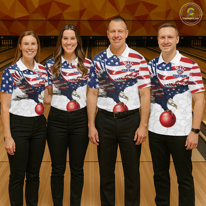 Red, White And Blue American Flag Eagle Bowling Shirts For Men Custom Patriot Bowling Team Jersey NYN4026