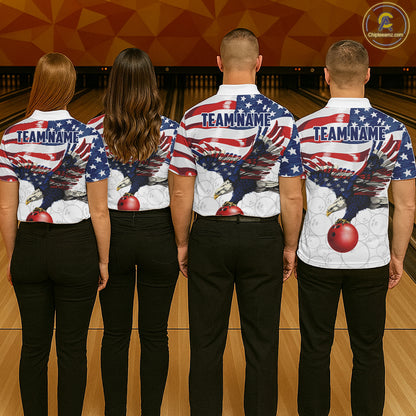 Red, White And Blue American Flag Eagle Bowling Shirts For Men Custom Patriot Bowling Team Jersey NYN4026