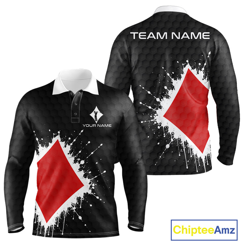 Red Diamonds Poker Mens Golf Polo Shirt Custom Name Splatter Poker Golf Top For Team, Golf Gift NYN4036