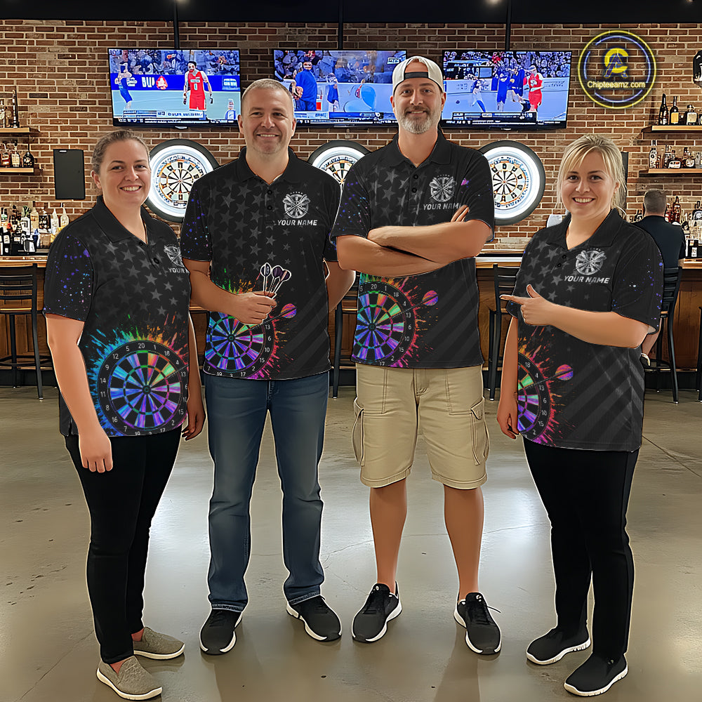 Custom Rainbow Holographic Dart Team Shirts For Men Splatter Dart Tournament Jerseys NYN4044