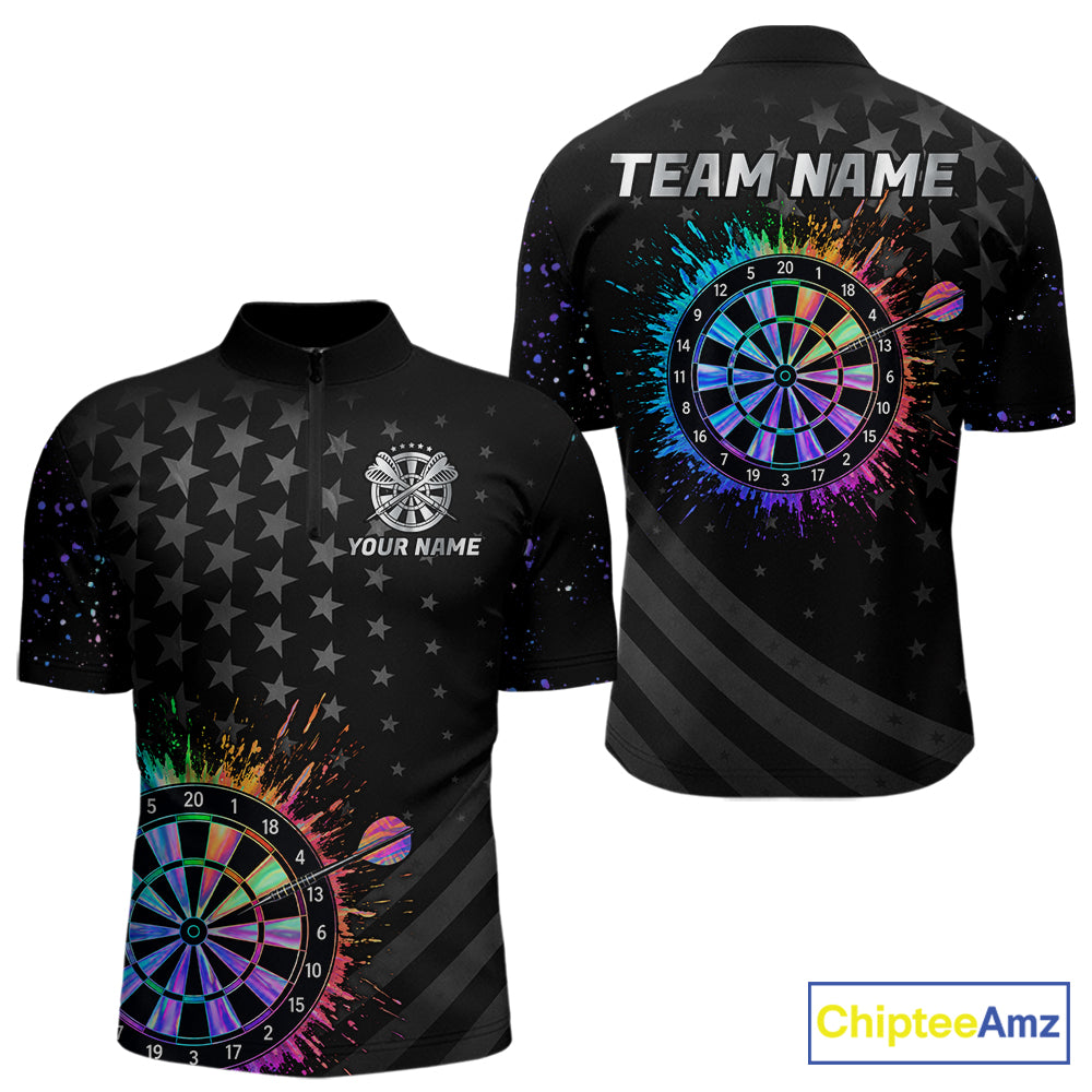 Custom Rainbow Holographic Dart Team Shirts For Men Splatter Dart Tournament Jerseys NYN4044