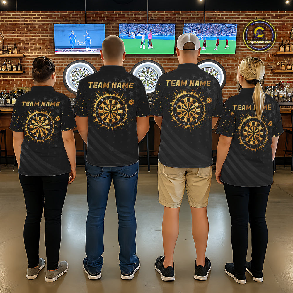 Custom Gold Holographic Dart Team Shirts For Men Splatter Dart Tournament Jerseys NYN4045