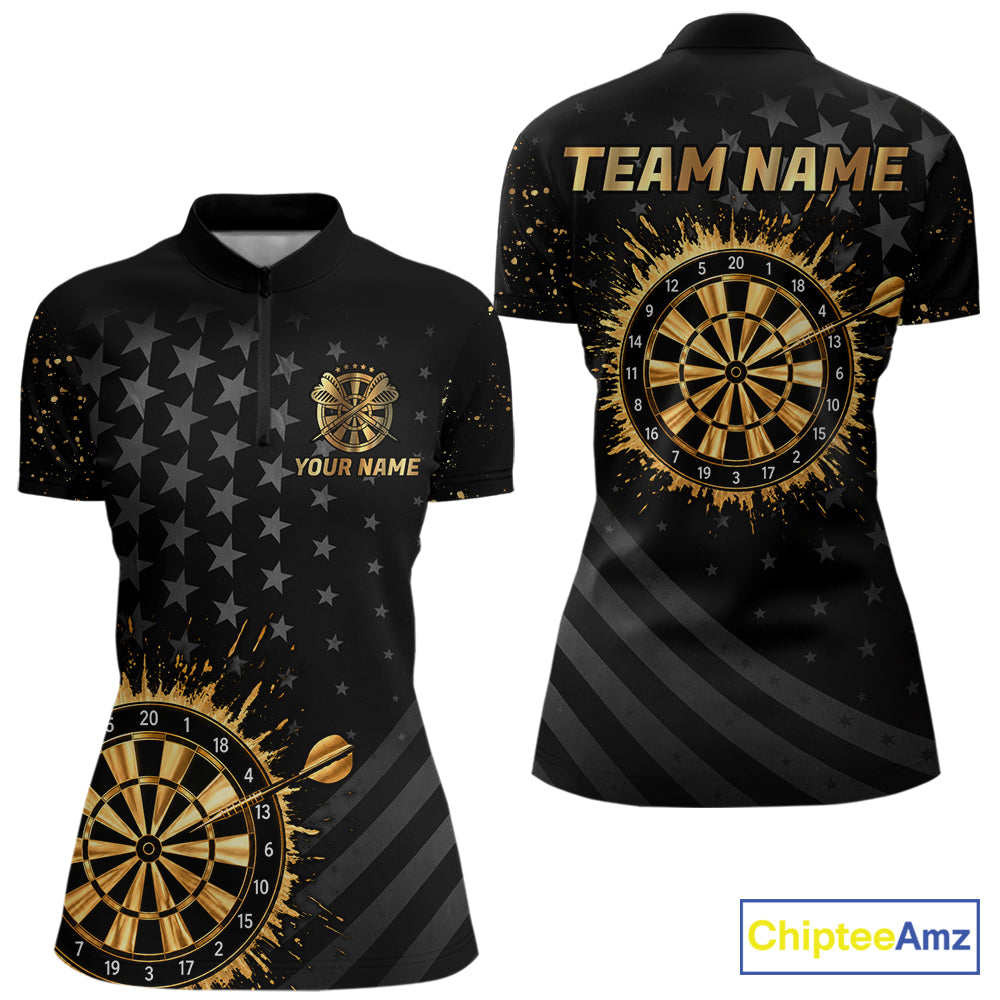 Custom Gold Holographic Dart Team Shirts For Women Splatter Dart Tournament Jerseys NYN4045