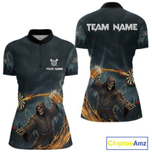 Load image into Gallery viewer, Custom Funny Play Darts &amp; Beer Grim Reaper Dartboard Women Darts Quarter-Zip Shirt Dart Jerseys NYN1914