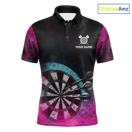 Blue & Pink Tie Dye Grunge Darts Polo Shirts For Men Custom Wings Dartboard Team Jerseys NYN2447
