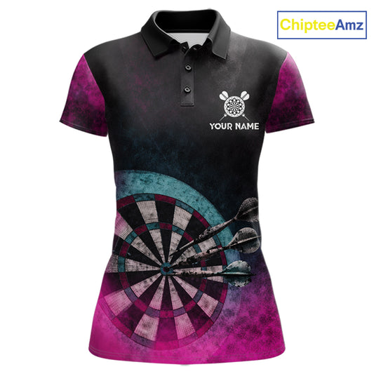 Blue & Pink Tie Dye Grunge Darts Polo Shirts For Women Custom Wings Dartboard Team Jerseys NYN2447