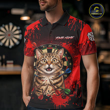 Load image into Gallery viewer, Black And Red Splatter Paint Dartboard Custom Funny Cat Darts Shirt For Men Outfits Darts Jersey NYN3038