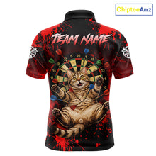 Load image into Gallery viewer, Black And Red Splatter Paint Dartboard Custom Funny Cat Darts Shirt For Men Outfits Darts Jersey NYN3038