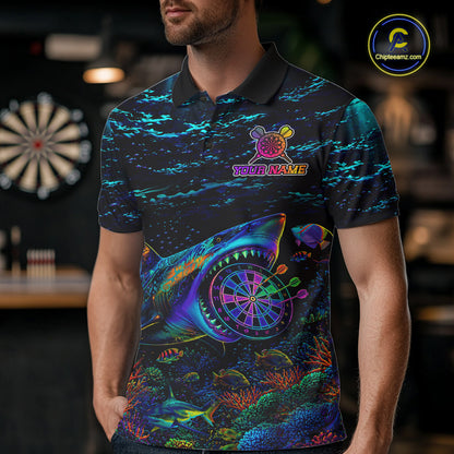 Personalized Ocean Blue Holographic Dartboard Mens Darts Shirt Custom Funny Shark Dart Team Jerseys NYN3203