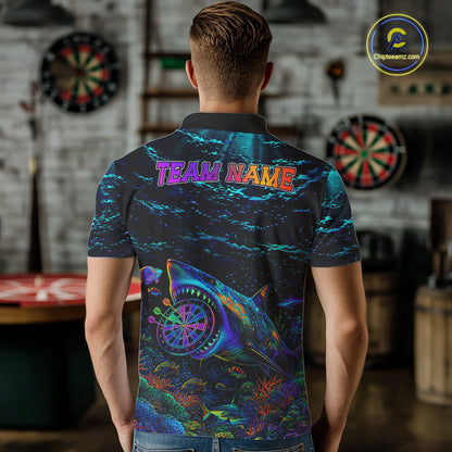 Personalized Ocean Blue Holographic Dartboard Mens Darts Shirt Custom Funny Shark Dart Team Jerseys NYN3203