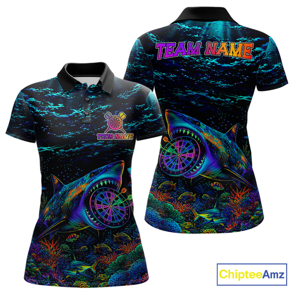 Personalized Ocean Blue Holographic Dartboard Womens Darts Shirt Custom Funny Shark Dart Team Jerseys NYN3203