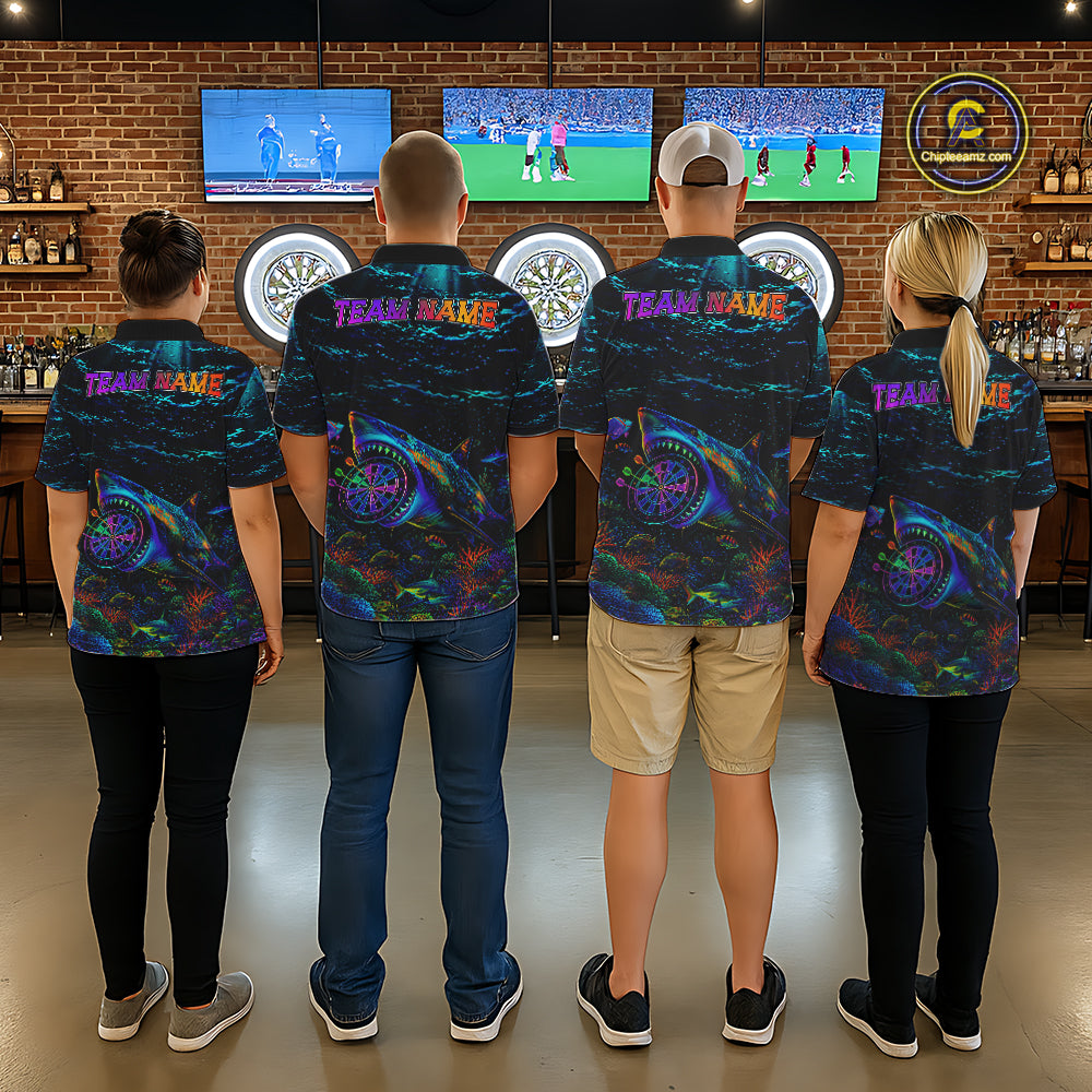 Personalized Ocean Blue Holographic Dartboard Mens Darts Shirt Custom Funny Shark Dart Team Jerseys NYN3203