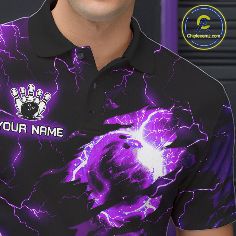 Magician Cat Flame Bowling Ball Funny Bowling Shirt For Men Custom Purple Thunder Bowling Team Jersey NYN4059