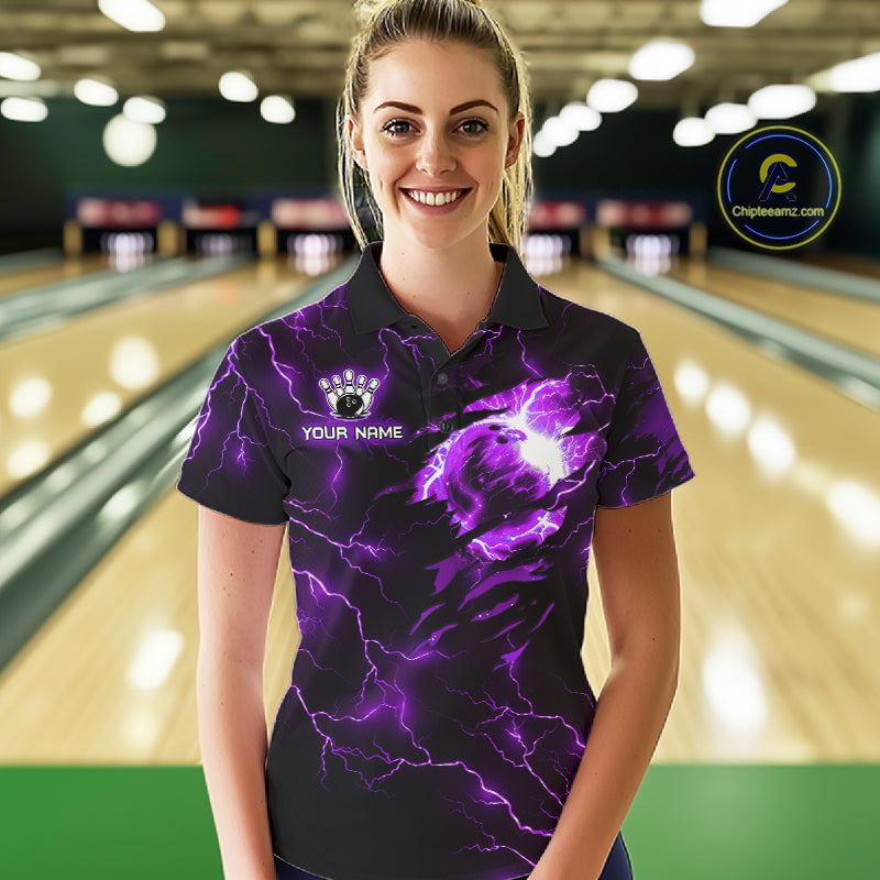 Magician Cat Flame Bowling Ball Funny Bowling Shirt For Women Custom Purple Thunder Bowling Team Jersey NYN4059