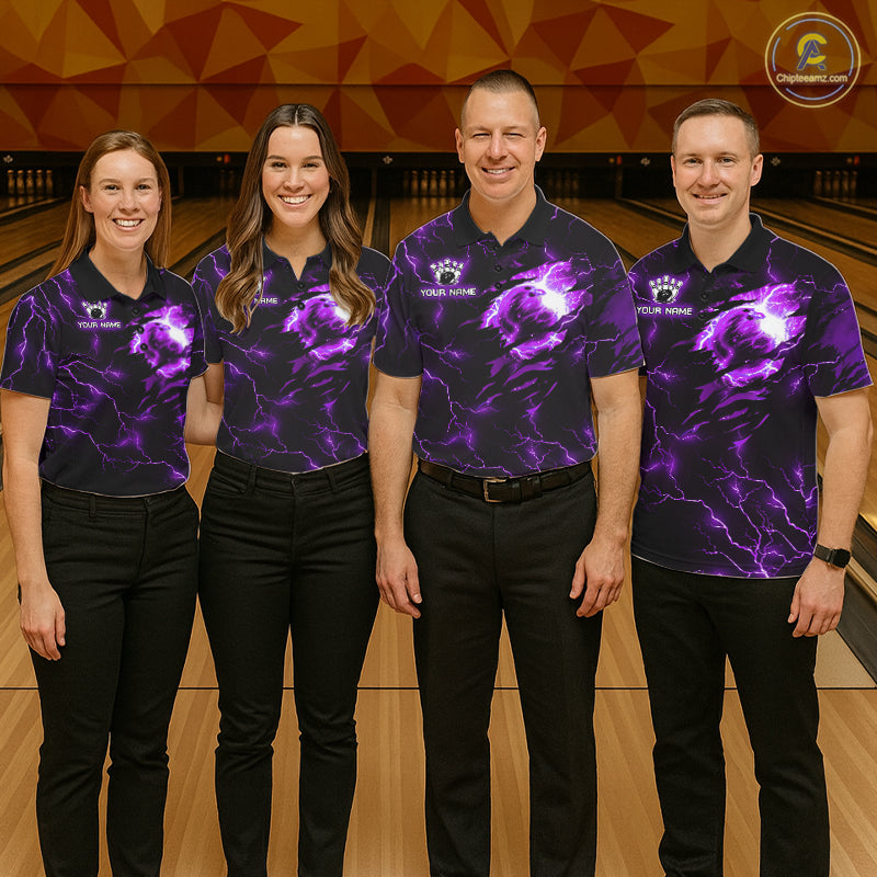 Magician Cat Flame Bowling Ball Funny Bowling Shirt For Women Custom Purple Thunder Bowling Team Jersey NYN4059