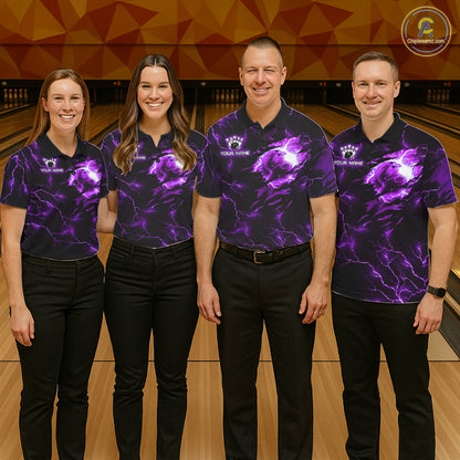 Magician Cat Flame Bowling Ball Funny Bowling Shirt For Women Custom Purple Thunder Bowling Team Jersey NYN4059