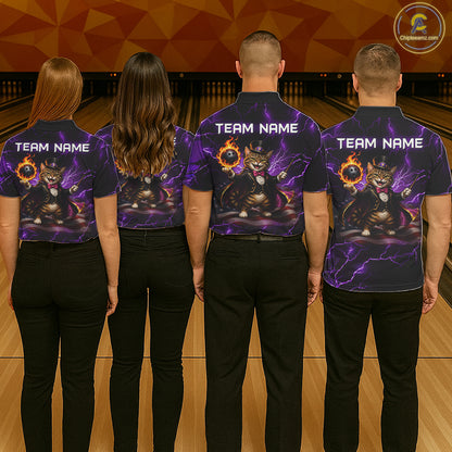 Magician Cat Flame Bowling Ball Funny Bowling Shirt For Women Custom Purple Thunder Bowling Team Jersey NYN4059