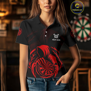 Custom Black And Red Grim Reaper Dartboard Dart Women Polo Shirt Outfits Dart Jerseys NYN1636