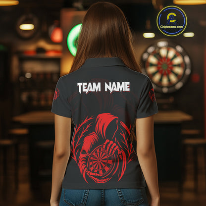 Custom Black And Red Grim Reaper Dartboard Dart Women Polo Shirt Outfits Dart Jerseys NYN1636