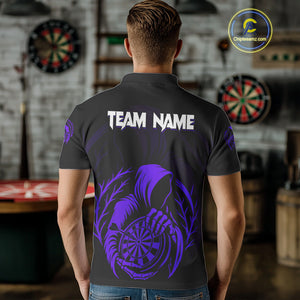 Custom Black And Purple Grim Reaper Dartboard Dart Men Polo Shirt Outfits Dart Jerseys NYN1637