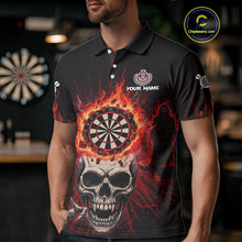 Load image into Gallery viewer, Red Skeleton Flames Cracked Dartboard Custom Men Darts Polo Shirt Dart Jerseys NYN1920