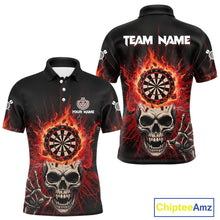 Load image into Gallery viewer, Red Skeleton Flames Cracked Dartboard Custom Men Darts Polo Shirt Dart Jerseys NYN1920
