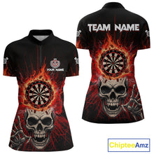Load image into Gallery viewer, Red Skeleton Flames Cracked Dartboard Custom Women Darts Quarter-Zip Shirt Dart Jerseys NYN1920