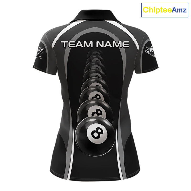Black Blur 8 Ball Pool Polo & 1/4-Zip Team Shirt For Women Personalized Billiards Ball Apparel NYN2453