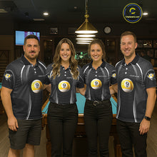 Load image into Gallery viewer, Black Blur 9 Ball Pool Polo &amp; 1/4-Zip Team Shirt For Women Personalized Billiards Ball Apparel NYN2454